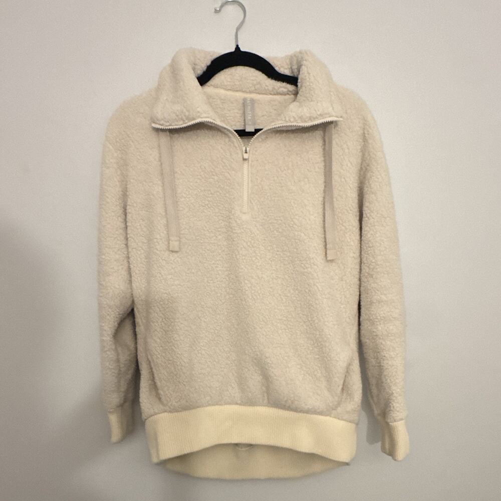 Athleta Off White Quarter Zip Fleese Pullover Size Small Long Sleeve Women's